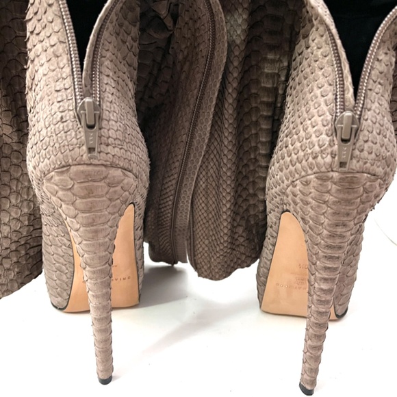 Brian Atwood Stretch Snakeskin Reptile Scale Tall Knee High Stiletto Boots - Picture 13 of 16